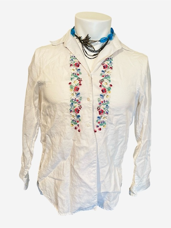 Ralph Lauren Tops - Ralph Lauren White Button-Down Shirt with Multicolor Floral Embroidery